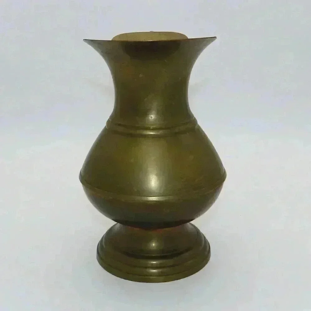 Vintage Solid Brass Pitcher Vase Made in India Signed P.182.Plain